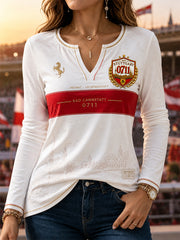 Damen-Lässiges Patchwork-T-Shirt mit V-Ausschnitt
