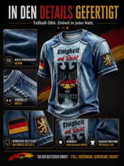 Herren-T-Shirt mit deutscher Flagge, Schwarzadler-, Denim- und Patchwork-Print, lässig