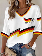 Damen-T-Shirt im Waffelstrick mit Fußballfan-Print von Deutschland
