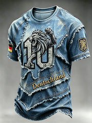 Herren-Fußball-T-Shirt im Patchwork-Style mit deutschem Löwen-Print, lässig geschnitten