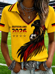 Damen-T-Shirt mit V-Ausschnitt und deutschem Fußballfan-Print
