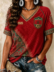 Marokkanische Fußball-T-Shirts für Damen mit V-Ausschnitt