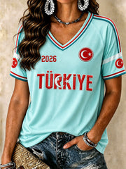 Kadınlar için Türk Futbolu V Yaka Tişörtler