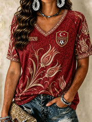 Kadın 2026 türkiye futbol v yaka t-shirt