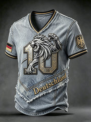 Herren Deutsche Fußball Adler Cowboy Patchwork Print Freizeit T-Shirt mit V-Ausschnitt