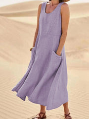 Elegantes, ärmelloses Midi-Kleid aus Baumwolle für Damen