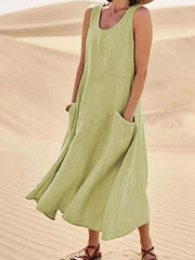 Elegantes, ärmelloses Midi-Kleid aus Baumwolle für Damen