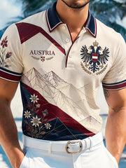 Kurzarm-Polo für Herren mit österreichi schem Kunstdruck für Natur landschaft