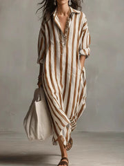 Damenurlaub Bohemian gestreiftes Langarm-Hemdkleid