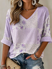 Frauen lila Blumen druck lässig T-Shirt