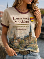 Damen-T-Shirt mit Aufdruck „800 Jahre Stadt Hamm seit 1226“