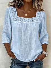 Damen Boho hohle Spitze Patchwork bequeme Mittelarm-Tunika