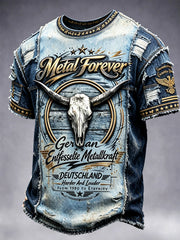 Men’s German Wacken Music Festival Retro Denim Patchwork 3D-Printed Casual T-shirt