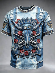 Men’s German Wacken Music Festival Denim Patchwork 3D-Printed Casual T-shirt