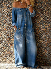 Schulter freie Jeans-Overalls für Damen