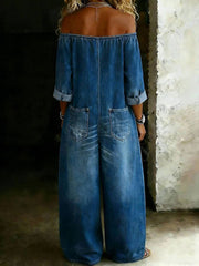 Schulter freie Jeans-Overalls für Damen