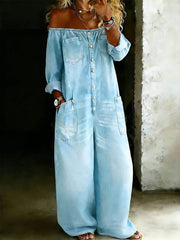 Schulter freie Jeans-Overalls für Damen