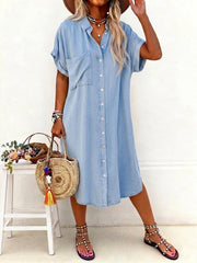 Damen leichtes mittellanges Jeans hemd kleid