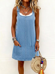Damen Casual Overall Denim Kurzes Kleid