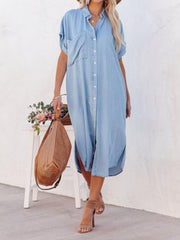 Damen leichtes mittellanges Jeans hemd kleid