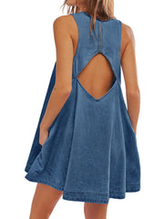 Damen ärmelloses rücken freies Jeans-Mini kleid