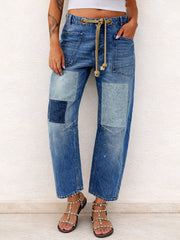Damen-Patchwork-Kordel zug jeans