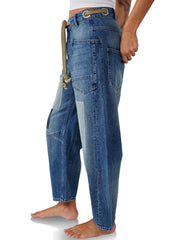 Damen-Patchwork-Kordel zug jeans
