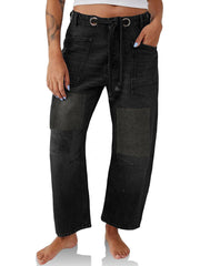 Damen-Patchwork-Kordel zug jeans