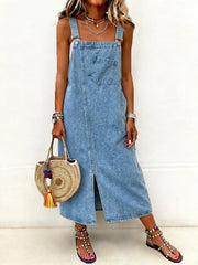 Damen Lässiges mittellanges Denim-Jumper-Kleid