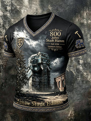 Herren Deutsches Hamm 800th Anniversary Gedenkfeier Bedruckt Lässiges T-Shirt mit V-Ausschnitt