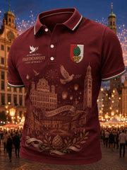 Herren-Poloshirt mit kurzen Ärmeln und Peace-Festival-Print