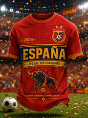 Herren-T-Shirt „We Are The Champions 2026“ mit Aufdruck – Feierliches Geschenk für spanische Fußballfans, lässiges Freizeit-Oberteil