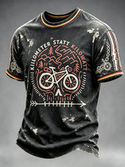 Herren Schwarz Deutsch Vintage-Print Casual Fahrrad T-Shirt