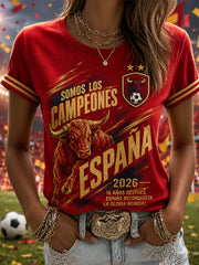 Damen-T-Shirt „We Are The Champions 2026“ mit Aufdruck – Feierliches Geschenk für spanische Fußballfans – Lässiges Freizeit-T-Shirt