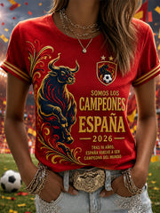 Damen-T-Shirt „We Are The Champions 2026“ mit Aufdruck – Feierliches Geschenk für spanische Fußballfans – Lässiges Freizeit-T-Shirt
