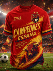 Herren-T-Shirt „We Are The Champions 2026“ mit Aufdruck – Feierliches Geschenk für spanische Fußballfans, lässiges Freizeit-Oberteil