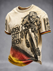Herren-Vintage-T-Shirt mit deutscher Fahne, Fahrrad- und Graffiti-Print, lässig geschnitten