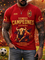 Herren-T-Shirt „We Are The Champions 2026“ mit Aufdruck – Feierliches Geschenk für spanische Fußballfans, lässiges Freizeit-Oberteil