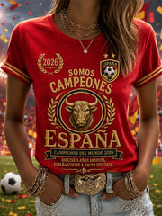 Damen-T-Shirt „We Are The Champions 2026“ mit Aufdruck – Feierliches Geschenk für spanische Fußballfans – Lässiges Freizeit-T-Shirt
