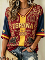 Damen-T-Shirts 2026 Spanien Fußballfans lässig mittellang Ärmel