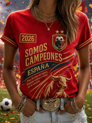 Damen-T-Shirt „We Are The Champions 2026“ mit Aufdruck – Feierliches Geschenk für spanische Fußballfans – Lässiges Freizeit-T-Shirt