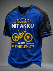 Herren WARUM ICH MIT AKKU FAHRE WEILS GEILER IST T-Shirt mit V-Ausschnitt