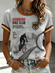 Damen-T-Shirt mit kurzen Ärmeln und Fahrrad-Motiv-Print