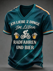 Herren ICH LIEBE 2 DINGE Im Leben RADFAHREN UND BIER V-Ausschnitt T-Shirt