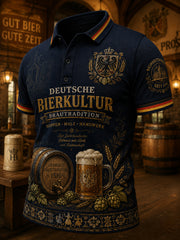 Herren-Poloshirt mit kurzen Ärmeln und vintage Biermotiv-Print