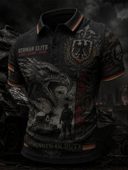 Herren-Poloshirt mit kurzen Ärmeln und Vintage-Print im Militärstil