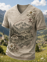 Männer österreich ische ländliche Kultur V-Ausschnitt T-Shirt