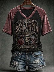 Frauen-T-Shirt mit witzigem Slogan-Print und V-Ausschnitt