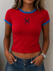 Damen Spider Print Casual T-Shirt