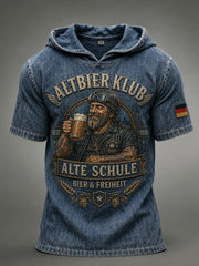 Herren-Kapuzenpullover mit kurzen Ärmeln und Vintage-Schriftzug-Print